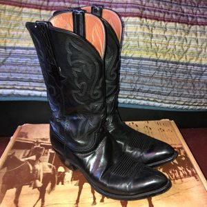 Vintage Lucchese Black Leather Cowboy Boots